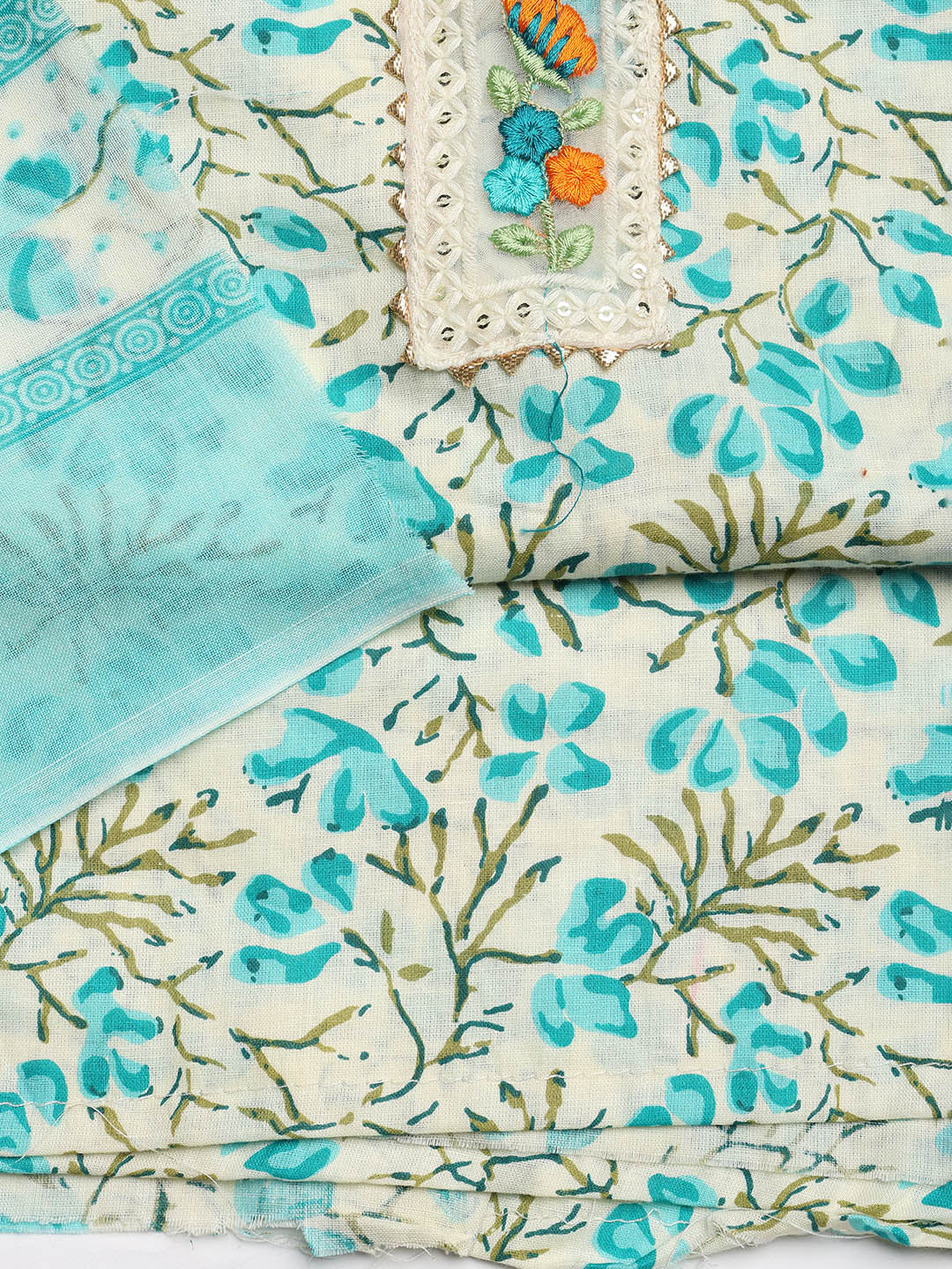 Printed Cotton Blend Unstitched Suit With Dupatta