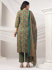 Printed Cotton Blend Kurta With Pants & Dupatta