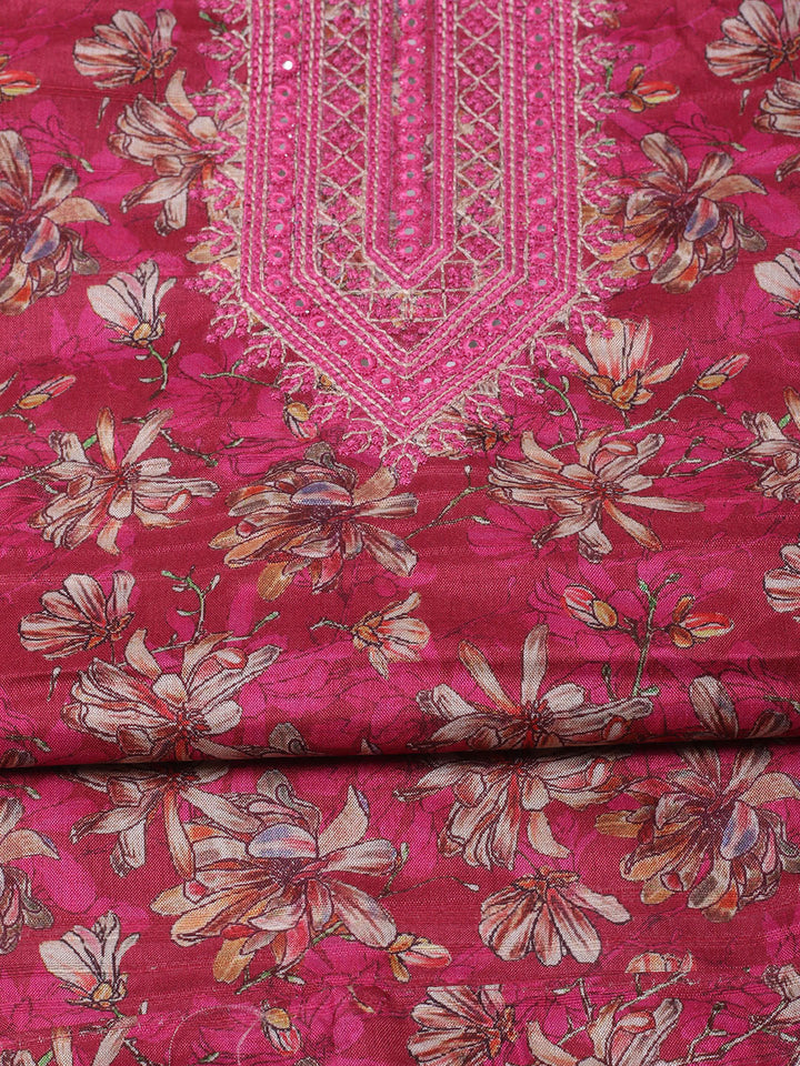 Embroidered Tussar Unstitched Suit With Pant Dupatta