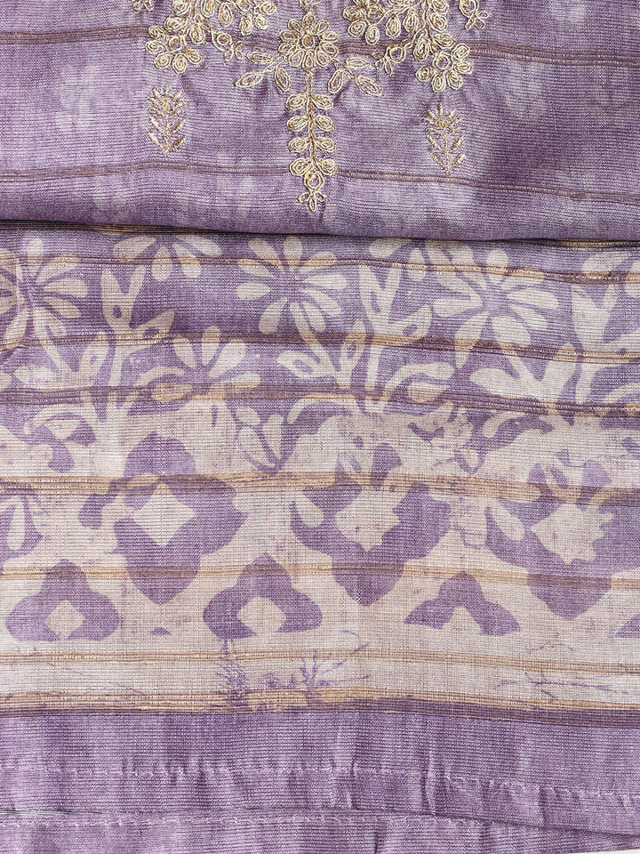 Neck Embroidered Chanderi Unstitched Suit With Dupatta