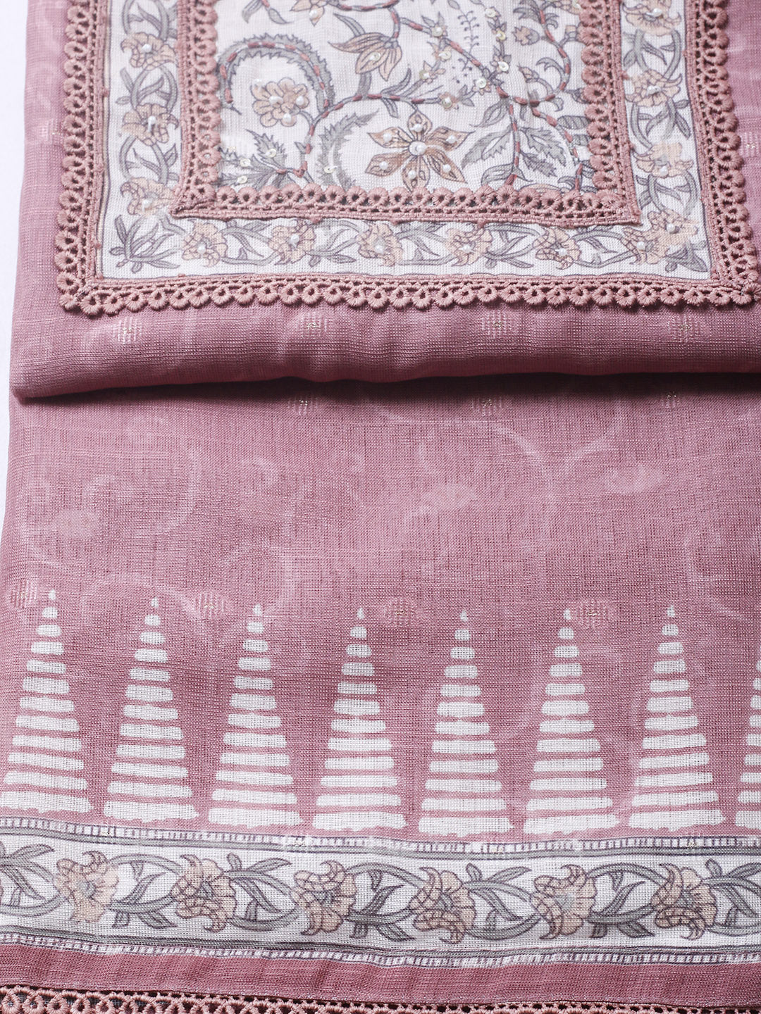 Embroidered Cotton Blend Unstitched Suit With Pant &amp; Dupatta
