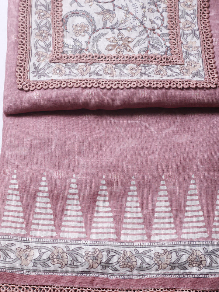 Embroidered Cotton Blend Unstitched Suit With Pant &amp; Dupatta