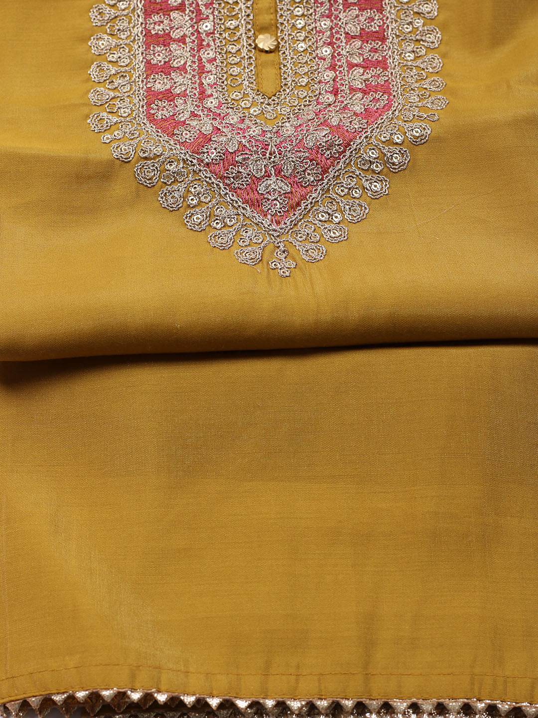 Neck Embroidered Chanderi Unstitched Suit With Dupatta
