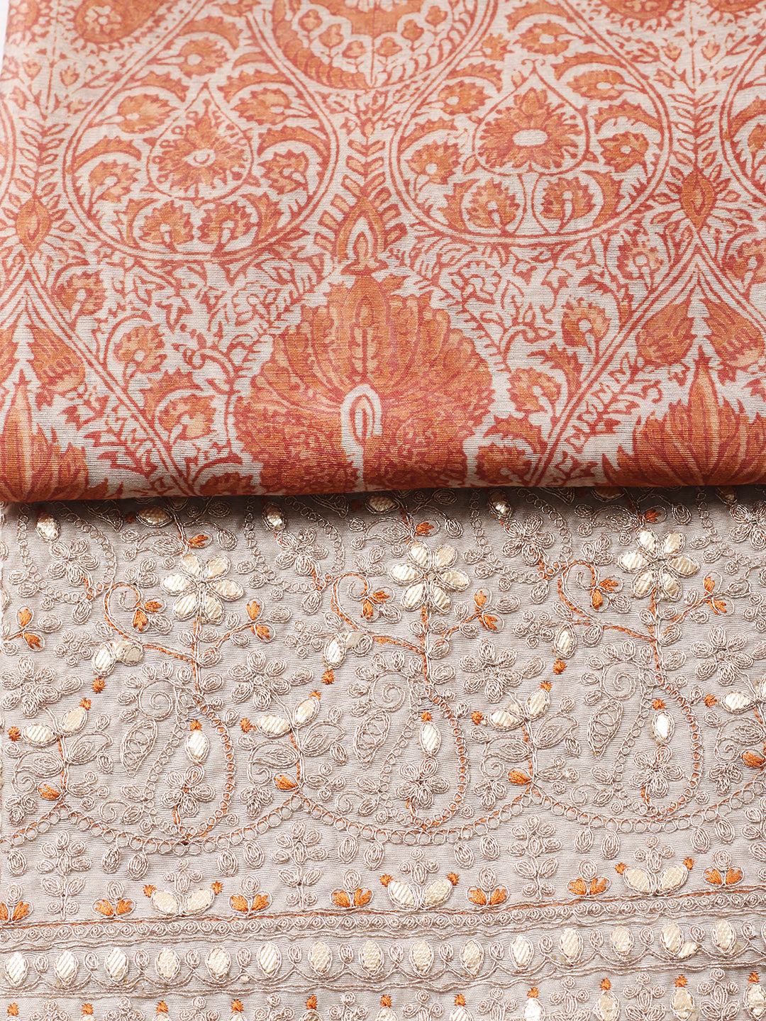 Printed Cotton Blend Unstitched Suit With Pant &amp; Dupatta