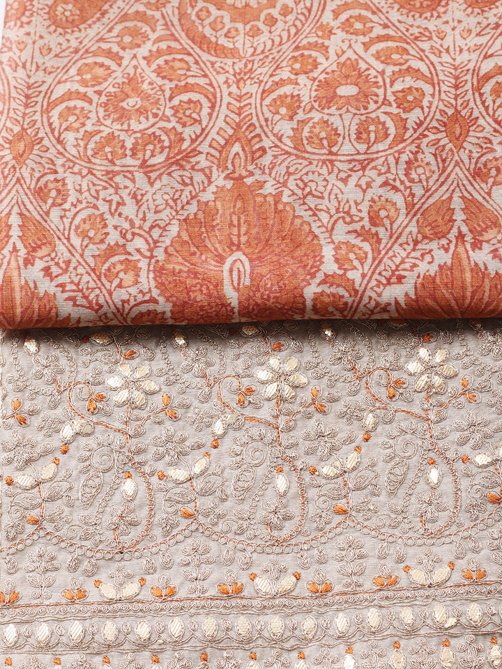 Printed Cotton Blend Unstitched Suit With Pant &amp; Dupatta