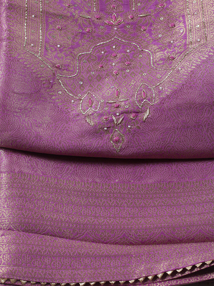 Embroidered Chanderi Unstitched Kurta With Pant &amp; Dupatta