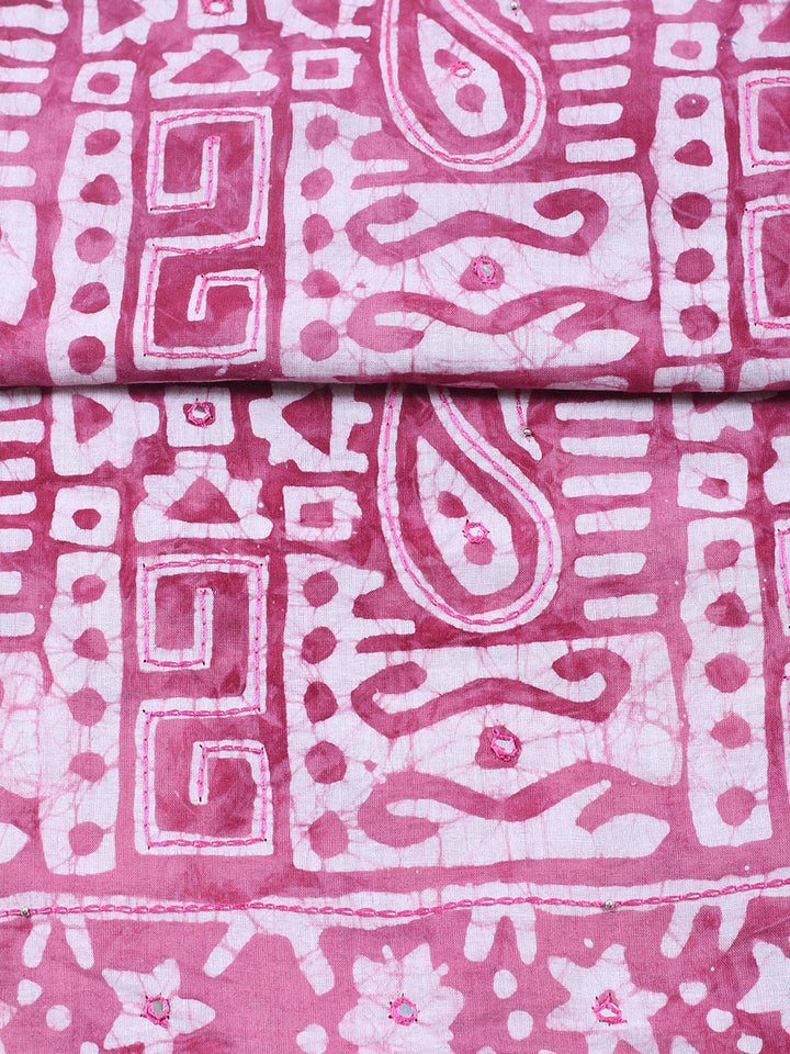 Embroidered Cotton Blend Unstitched Suit With Pant &amp; Dupatta