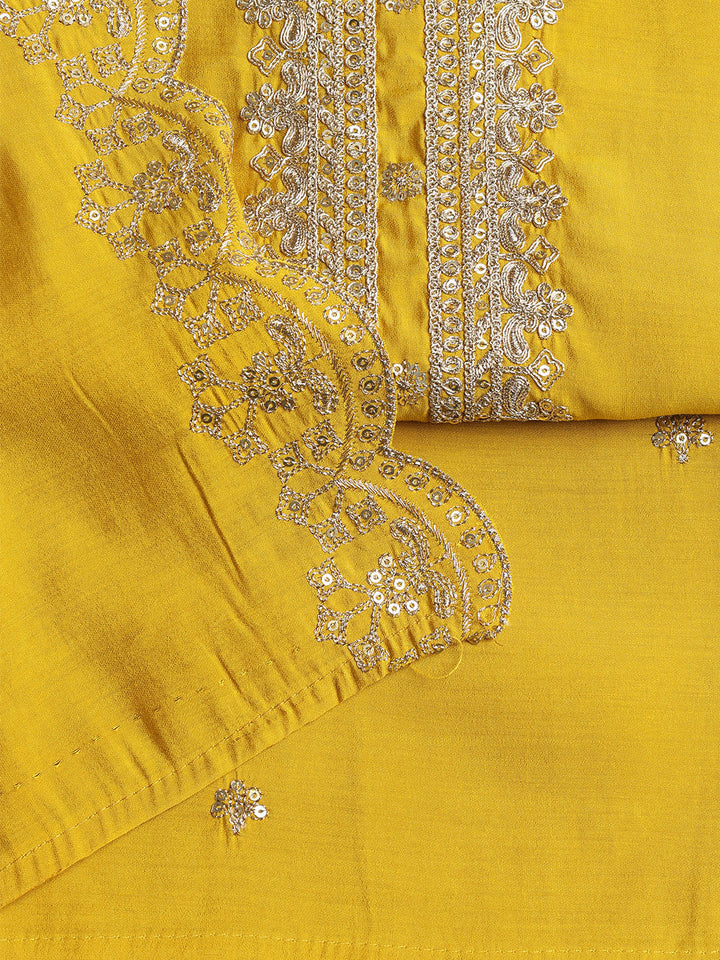 Neck Embroidered Chanderi Unstitched Suit With Dupatta