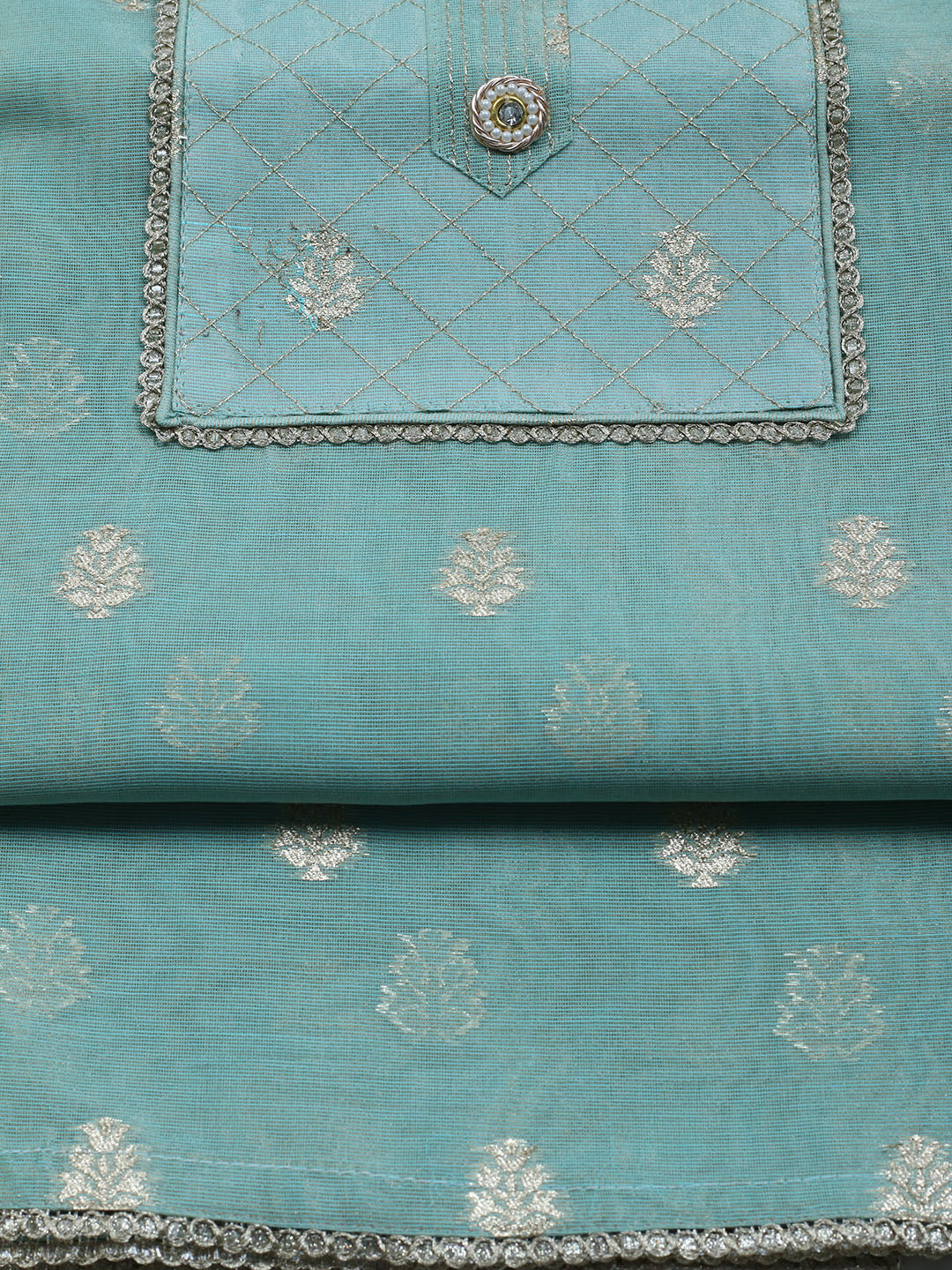 Zari Embroidered Chanderi Unstitched Suit With Dupatta