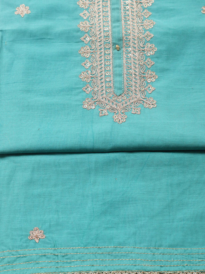 Embroidered Chanderi Unstitched Suit With Pant &amp; Dupatta