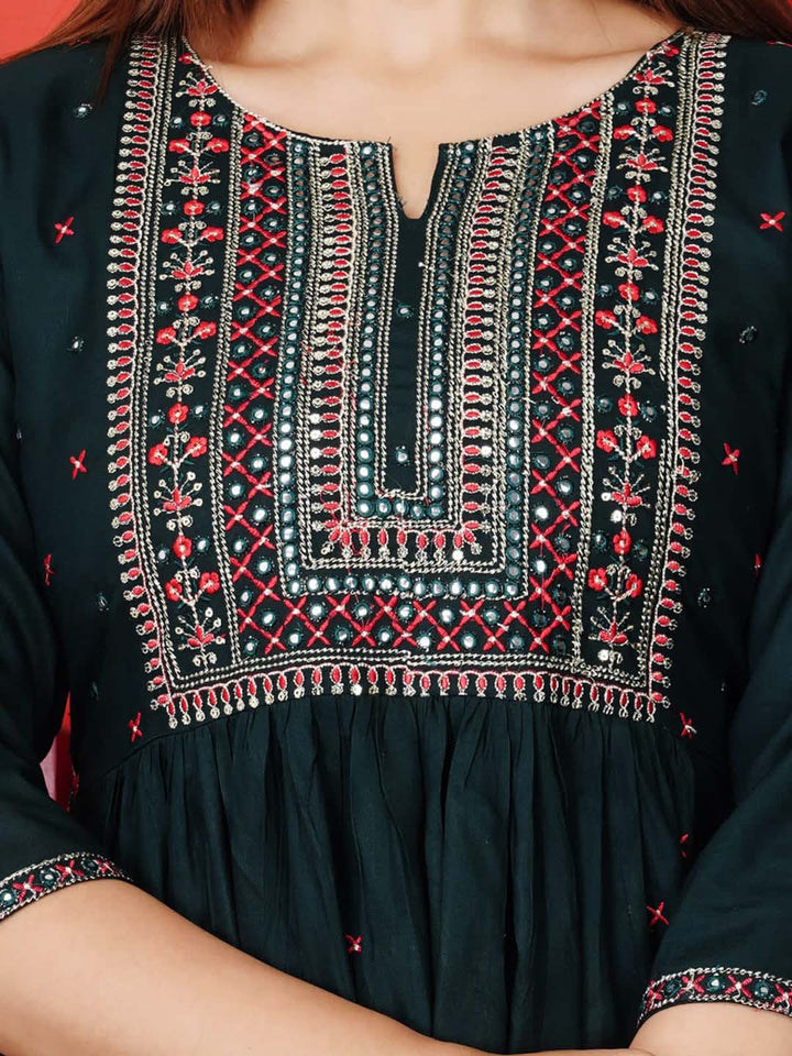Yoke Embroidered Cotton Kurta Set