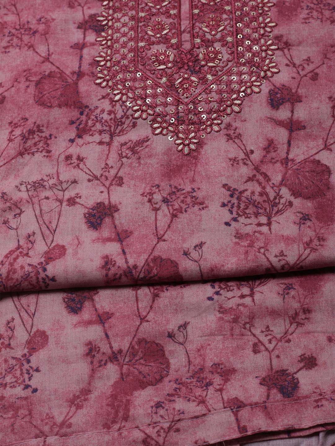 Embroidered Cotton Blend Unstitched Kurta With Pant & Dupatta