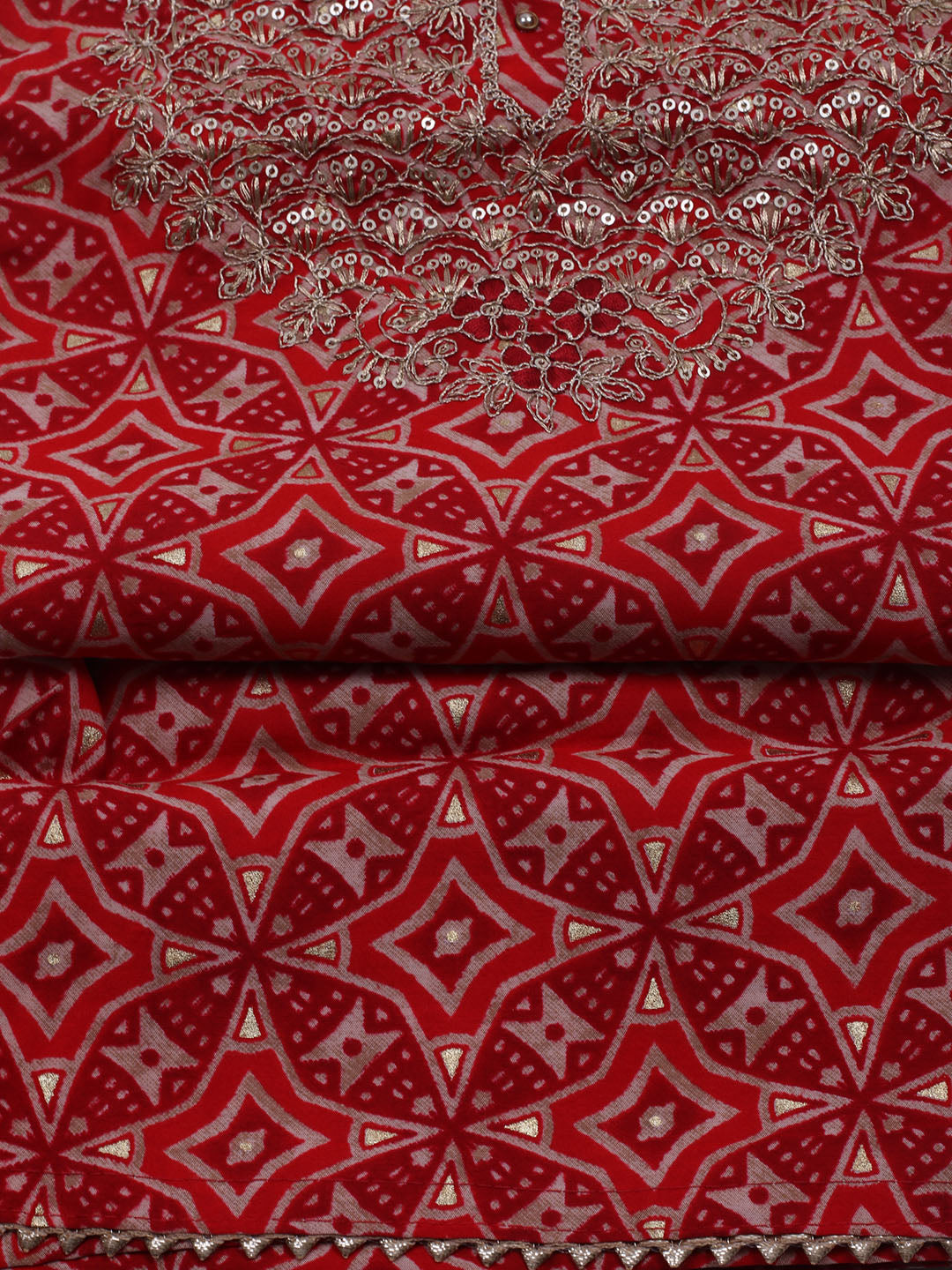 Neck Embroidered Cotton Blend Unstitched Suit With Dupatta