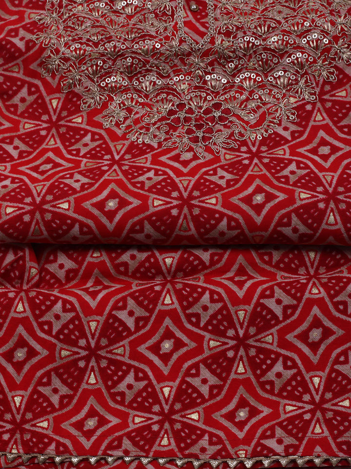 Neck Embroidered Cotton Blend Unstitched Suit With Dupatta