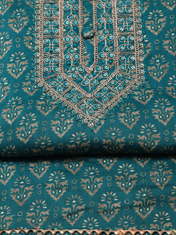 Embroidered Cotton Unstitched Suit With Pant &amp; Dupatta