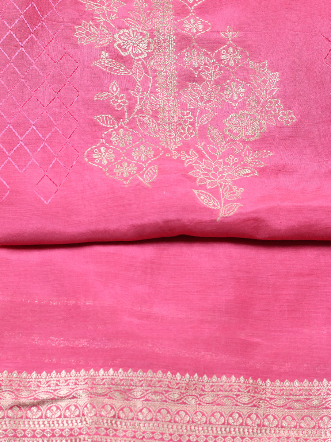 Embroidered Art Silk Unstitched Suit With Pant &amp; Dupatta