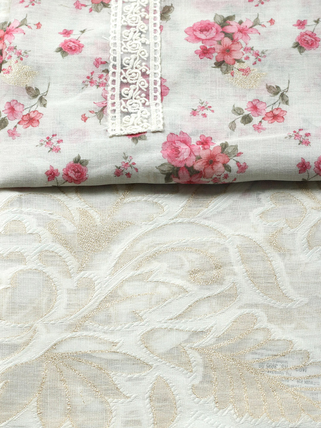 Embroidered Linen Blend Unstitched Suit With Pant &amp; Dupatta