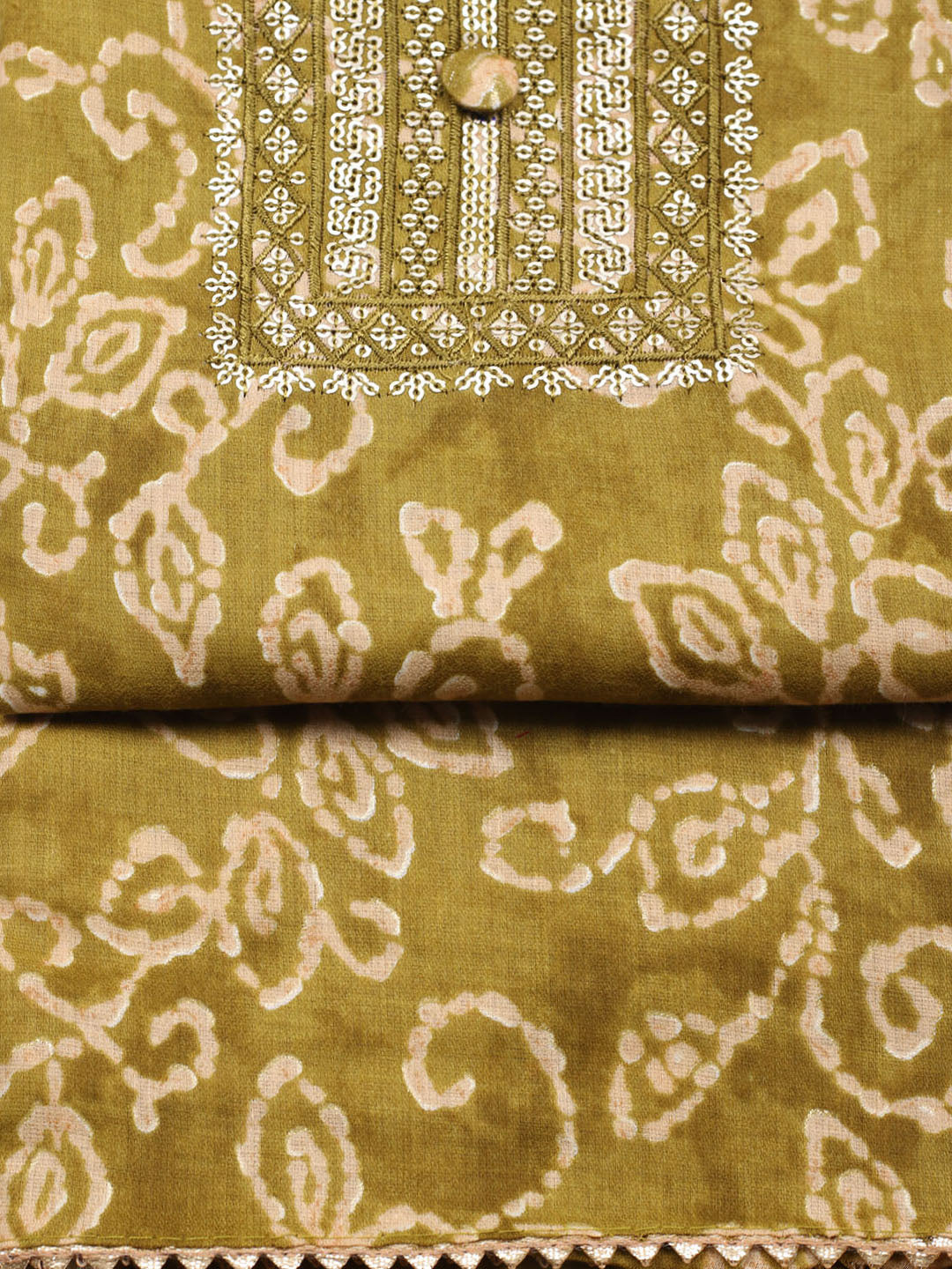 Embroidered Cotton Unstitched Suit With Pant &amp; Dupatta