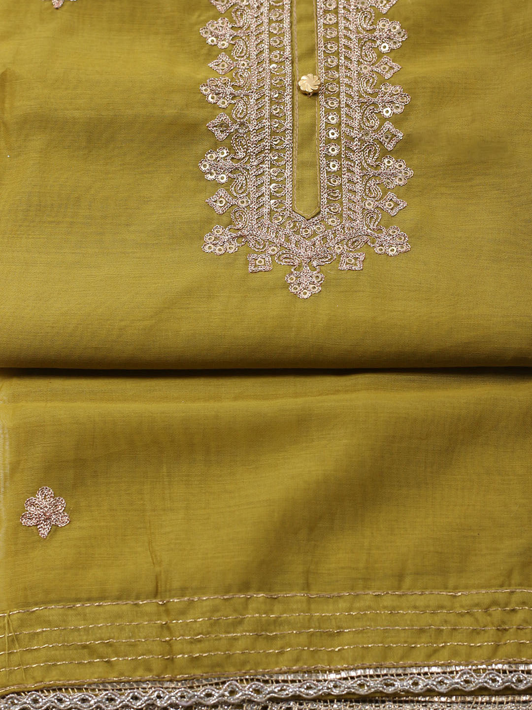 Neck Embroidered Chanderi Unstitched Suit With Dupatta