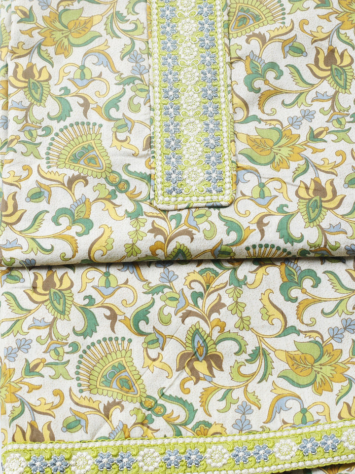 Printed Cotton Blend Unstitched Suit With Pant &amp; Dupatta