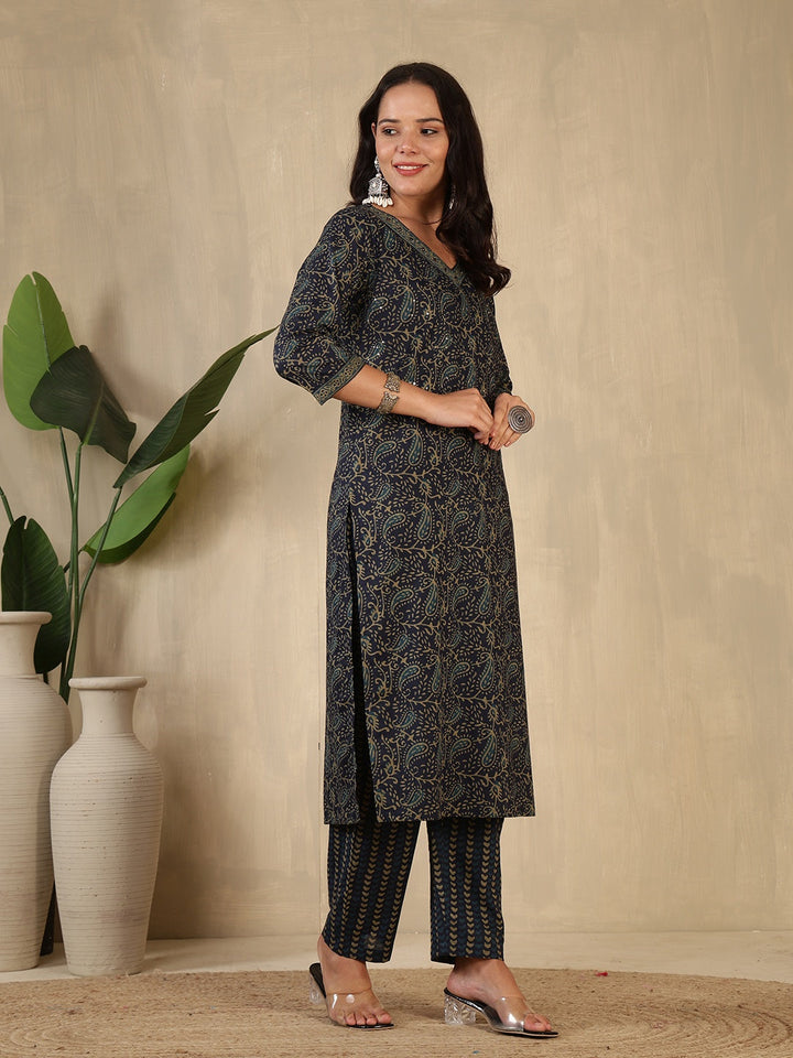 Printed Cotton Blend Suit With Pant &amp; Dupatta