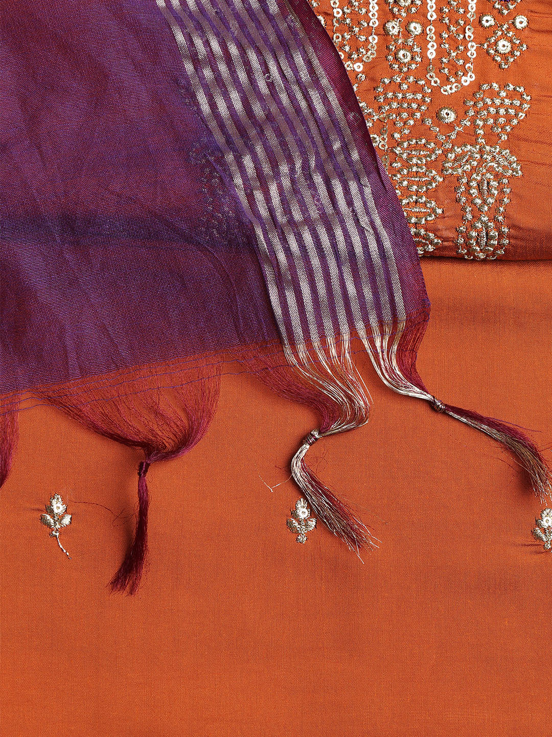 Neck Embroidered Chanderi Unstitched Suit With Dupatta