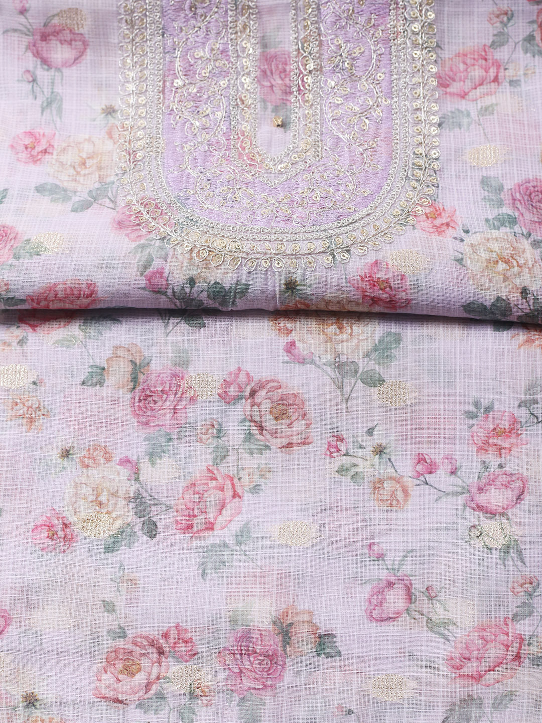 Embroidered Cotton Blend Unstitched Suit With Pant &amp; Dupatta