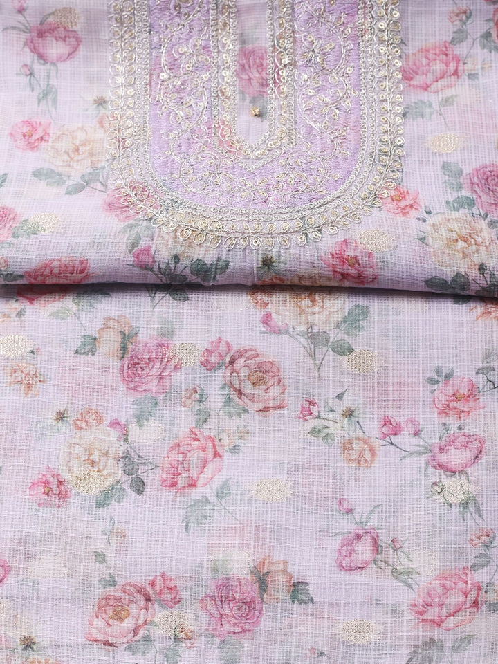 Embroidered Cotton Blend Unstitched Suit With Pant &amp; Dupatta