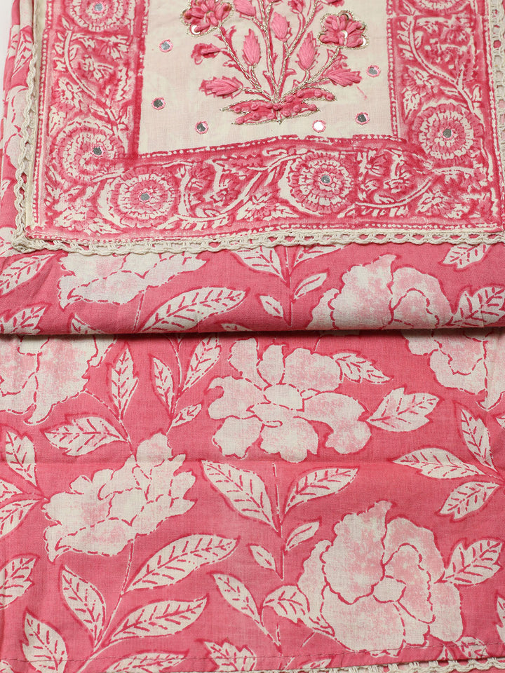 Printed Cotton Blend Unstitched Suit With Pant &amp; Dupatta