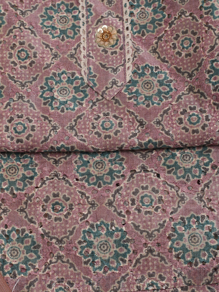 Printed Cotton Unstitched Suit With Pant &amp; Dupatta