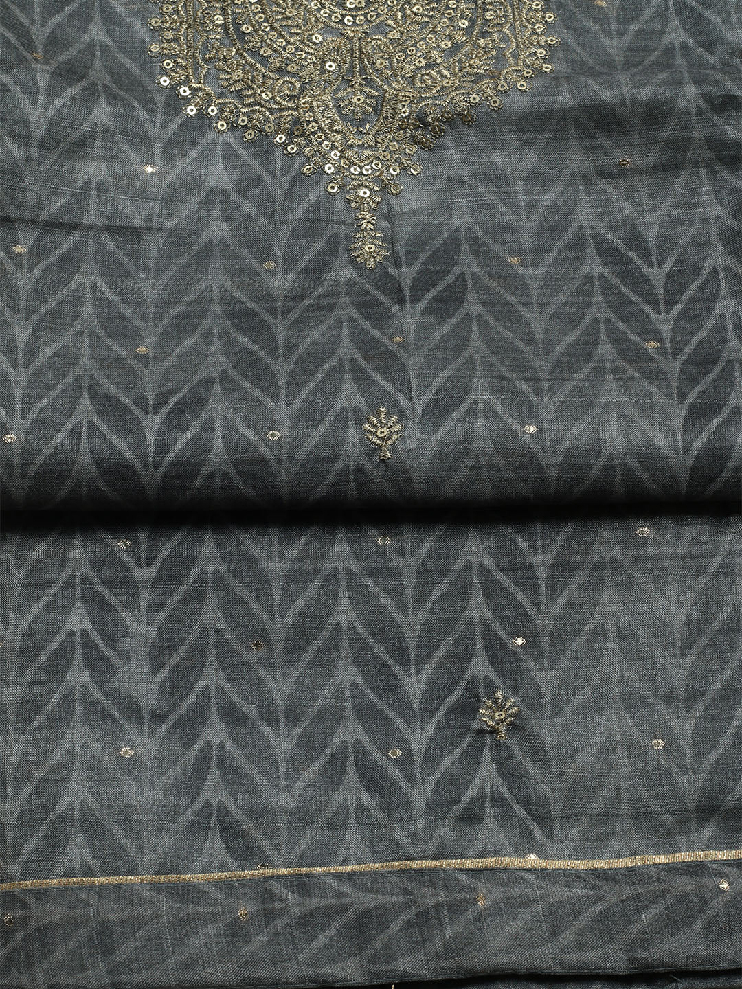 Embroidered Tussar Unstitched Kurta With Pant & Dupatta