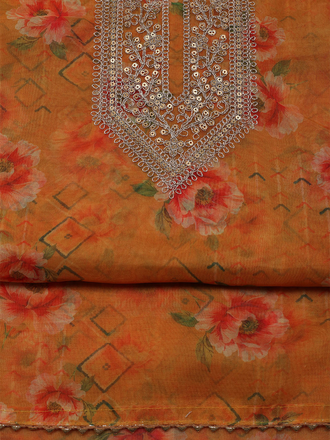 Embroidered Organza Unstitched Suit With Dupatta