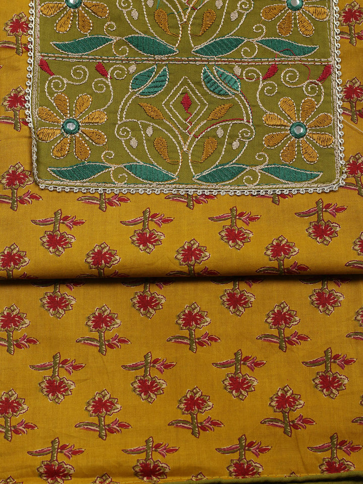 Embroidered Cotton Blend Unstitched Suit With Pant &amp; Dupatta
