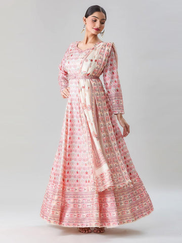 Floral Printed Anarkali Kurta With Legging & Dupatta