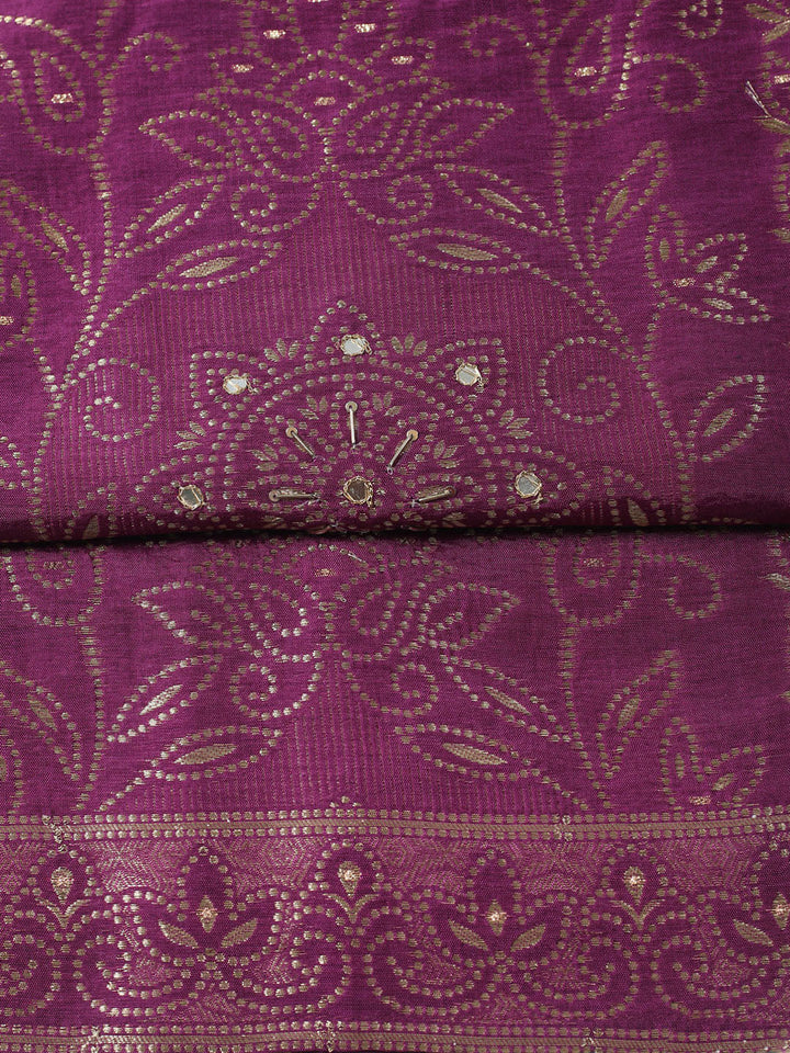 Woven Design Chanderi Unstitched Kurta With Pant &amp; Dupatta