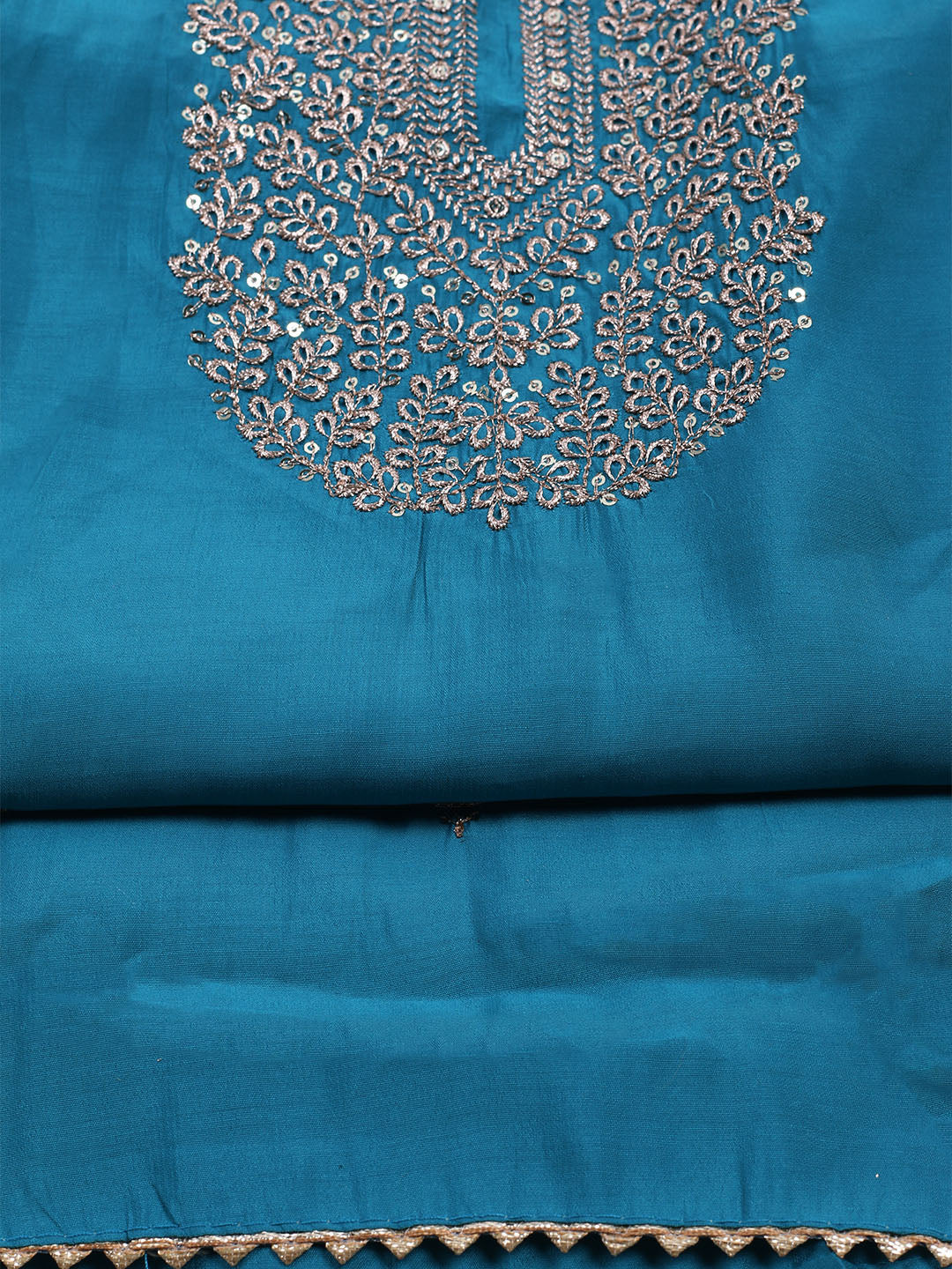 Neck Embroidered Chanderi Unstitched Suit With Dupatta