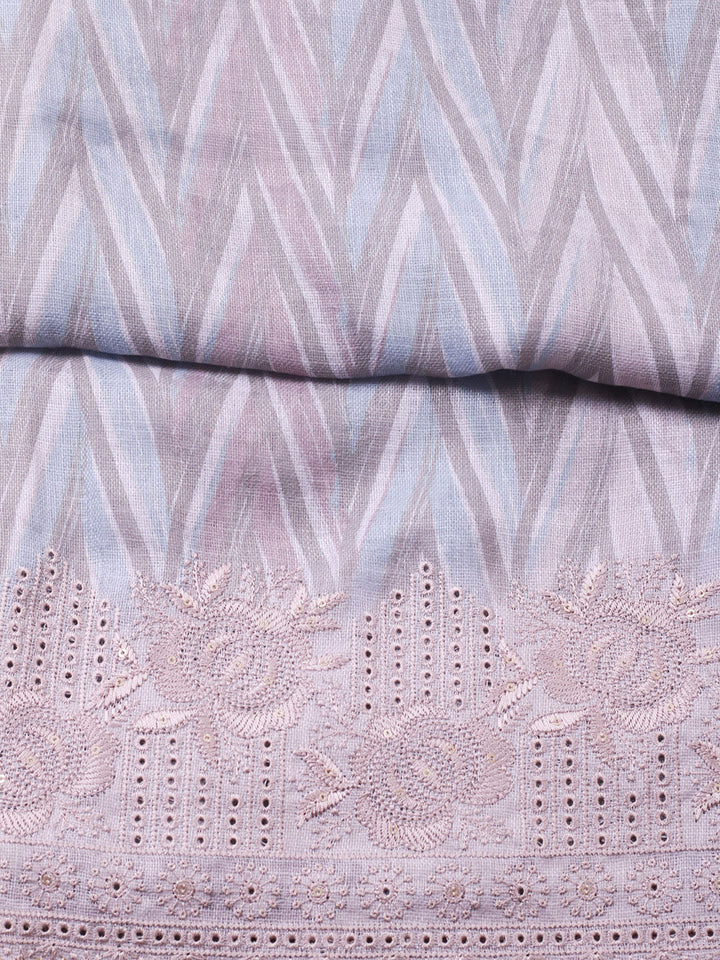 Embroidered Linen Blend Unstitched Suit With Pant &amp; Dupatta