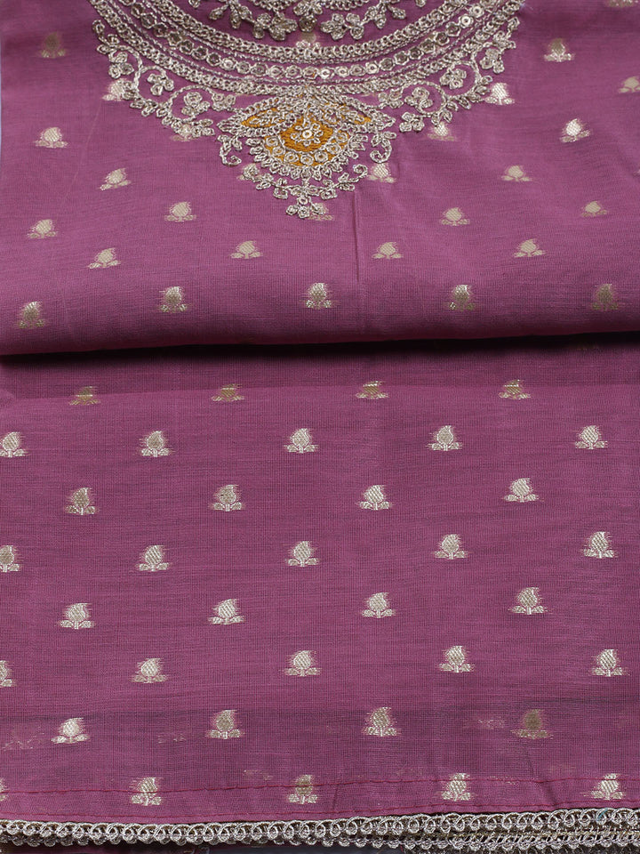 Neck Embroidered Chanderi Unstitched Suit With Dupatta