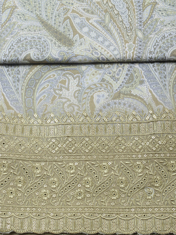 Embroidered Chanderi Unstitched Suit With Pant &amp; Dupatta