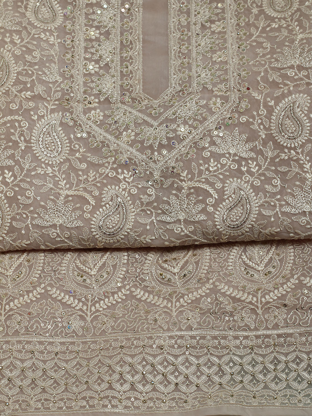 Chikan Work Organza Unstitched Suit With Dupatta