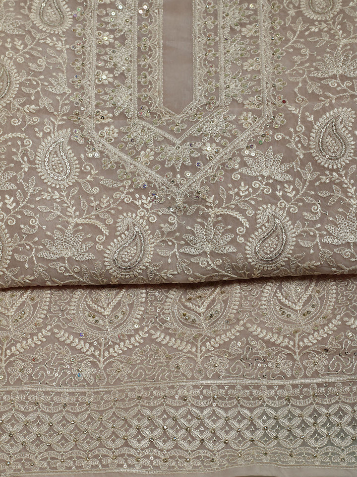 Chikan Work Organza Unstitched Suit With Dupatta