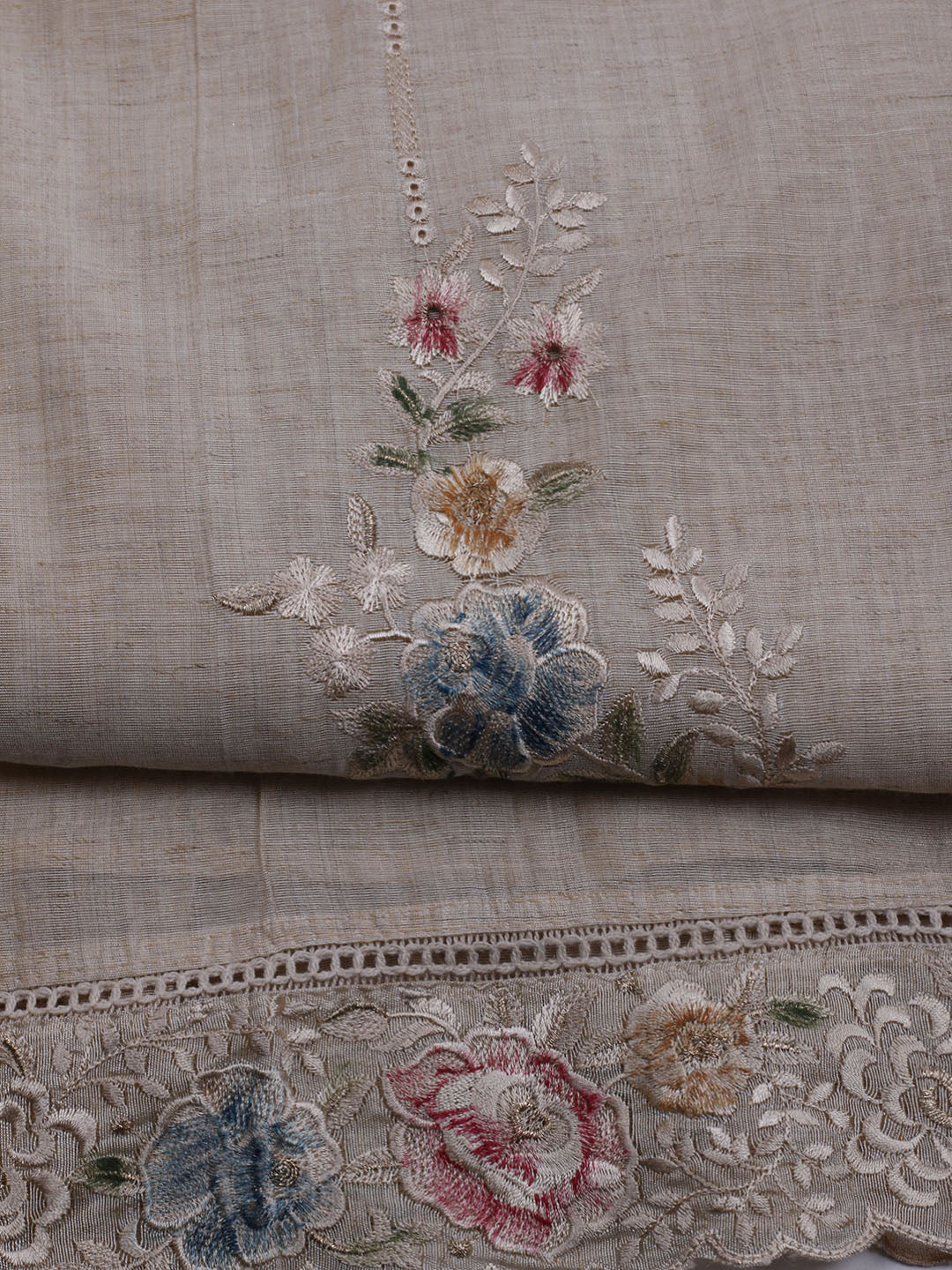 Embroidered Chanderi Unstitched Suit With Dupatta