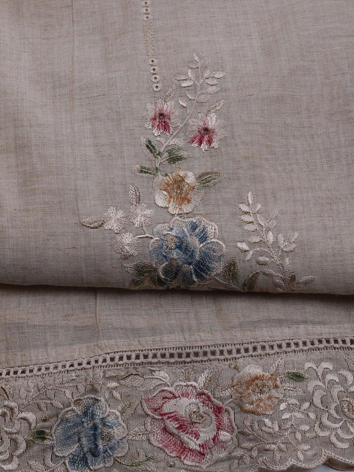 Embroidered Chanderi Unstitched Suit With Dupatta