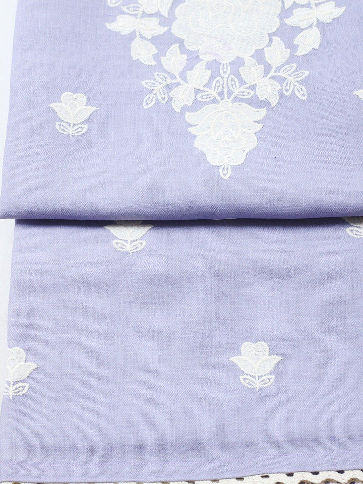 Embroidered Linen Blend Unstitched Suit With Pant &amp; Dupatta