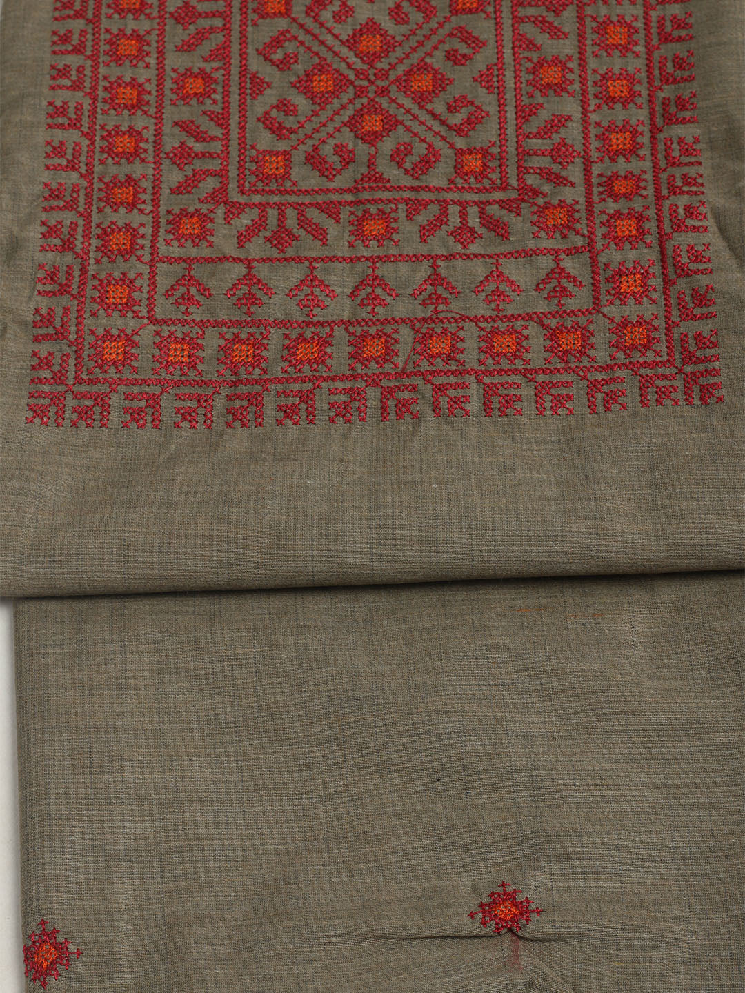 Embroidered Chanderi Unstitched Suit With Pant &amp; Dupatta