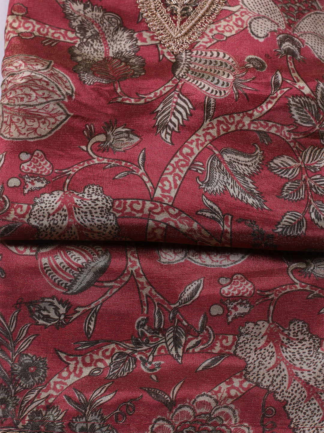 Embroidered Tissue Unstitched Kurta With Pant &amp; Dupatta