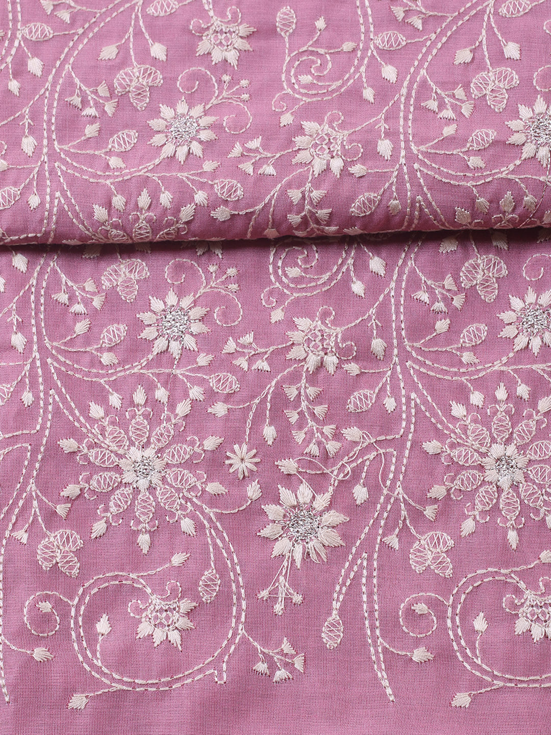 Embroidered Chanderi Unstitched Suit With Pant &amp; Dupatta