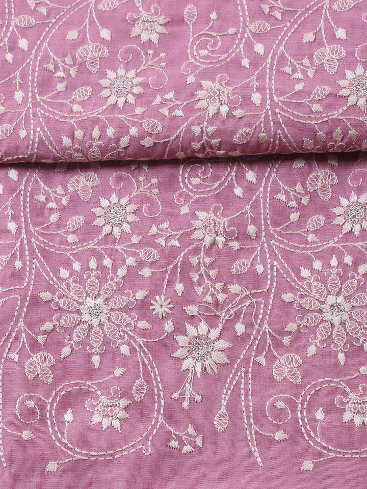 Embroidered Chanderi Unstitched Suit With Pant &amp; Dupatta