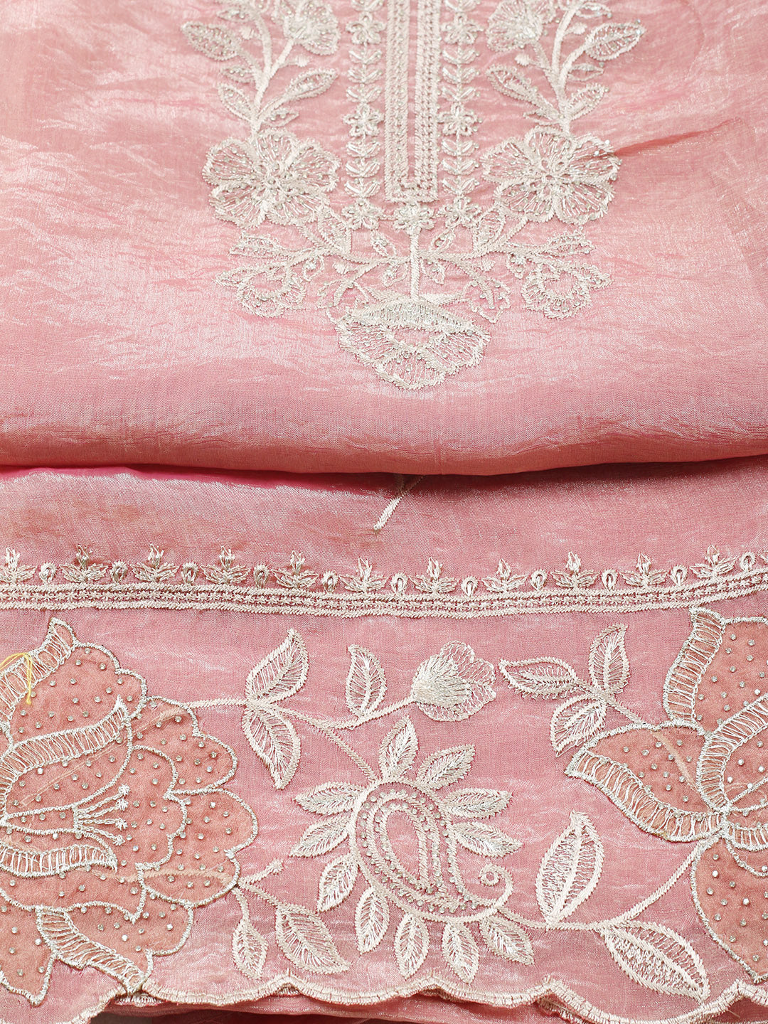 Embroidered Tissue Unstitched Suit With Pant &amp; Dupatta