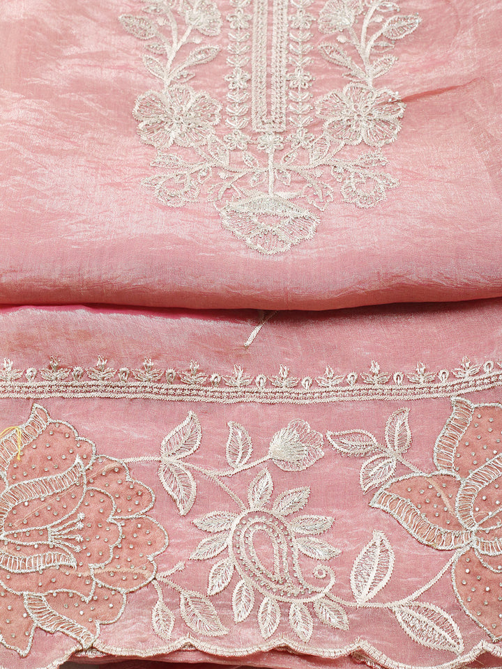 Embroidered Tissue Unstitched Suit With Pant &amp; Dupatta